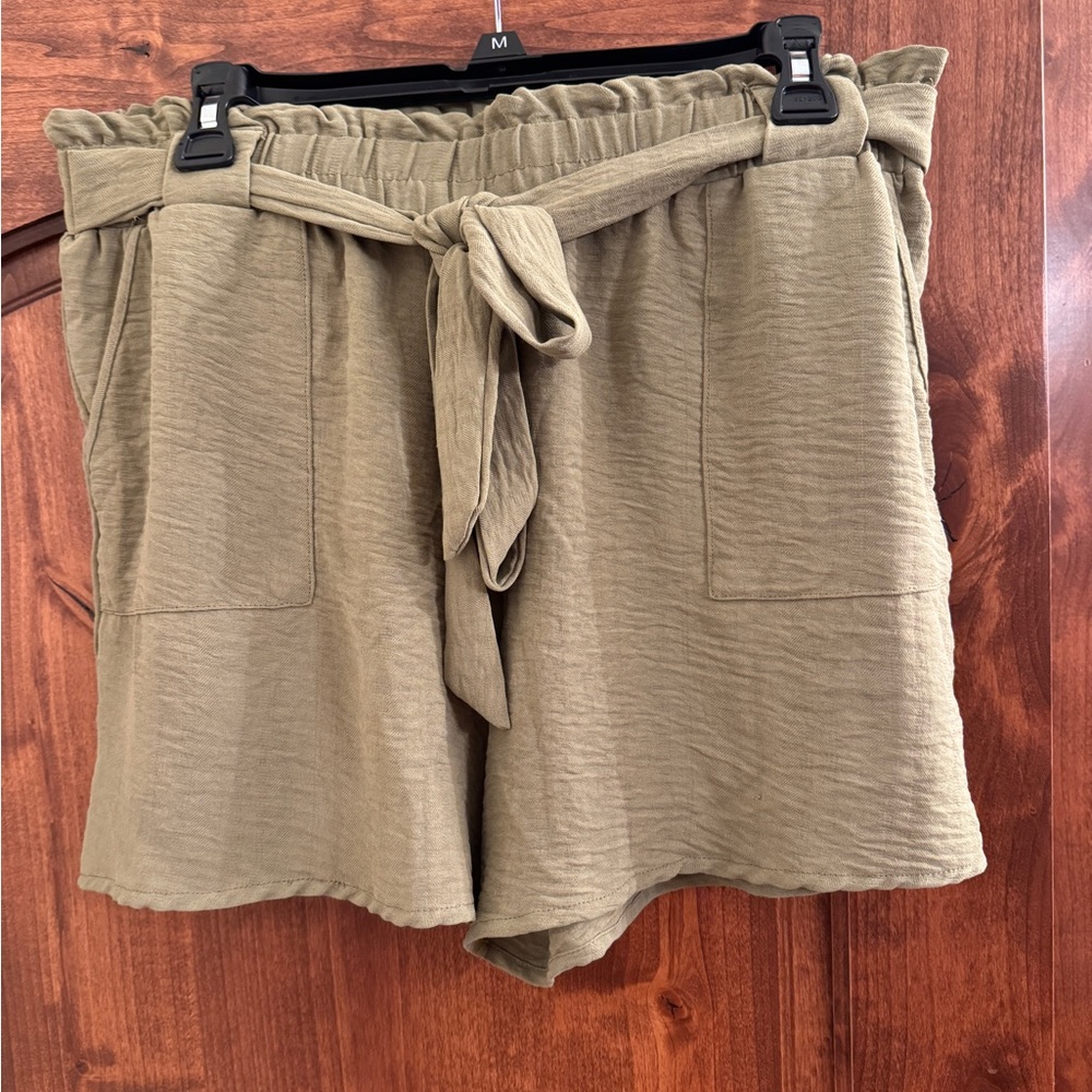 High Waist Olive Green Shorts with Tie Belt